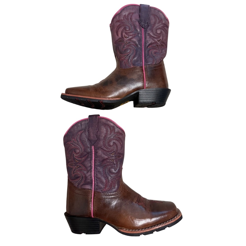 Dan Post Majesty Western Boots Kids 1D Brown Purple Excellent Leather Square Toe